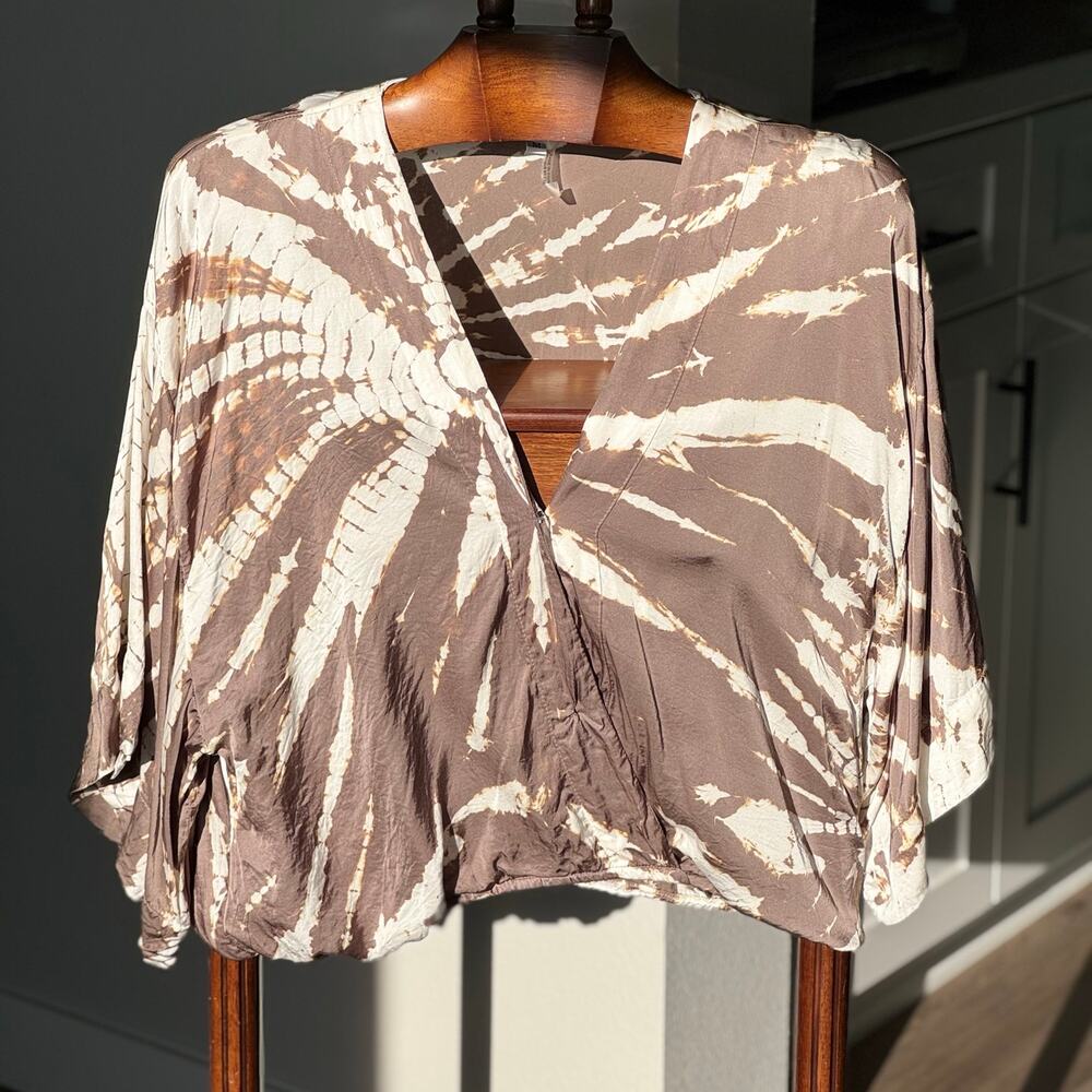 Young Fabulous & Broke Tie Dye Kimono Sleeve Wrap Top Brown Size M Boho Festival